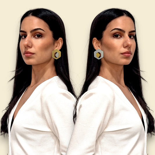 pendientes asimetricos , pendintes geometricos, pedientes en oro y plata , pendientes dorados , pendientes exagonales